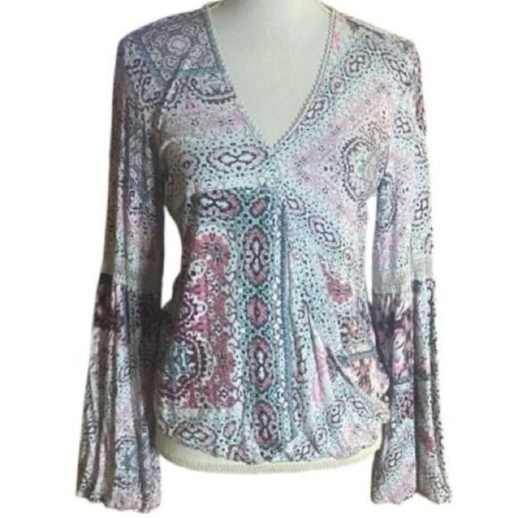 Haute Hippie Womens Pink Black Print Malia Surplice Faux Wrap Knit Top Small - Picture 1 of 6